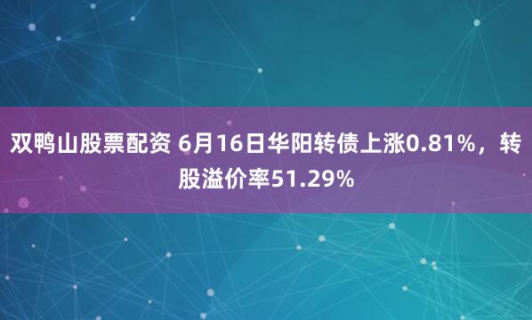 双鸭山股票配资 6月16日华阳转债上涨0.81%，转股溢价率51.29%