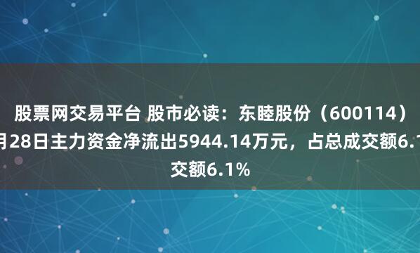 股票网交易平台 股市必读：东睦股份（600114）7月28日主力资金净流出5944.14万元，占总成交额6.1%